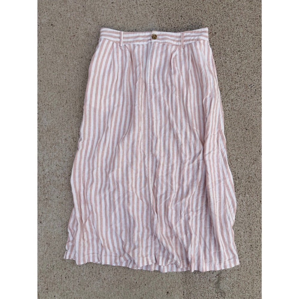 A New Day Pink White Striped Linen Blend Midi Maxi Skirt Large